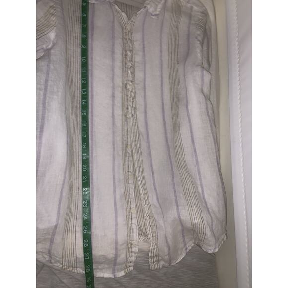 CP Shades Striped Linen Long Sleeve Button Up Shirt Womens Large White Coastal - Picture 9 of 9